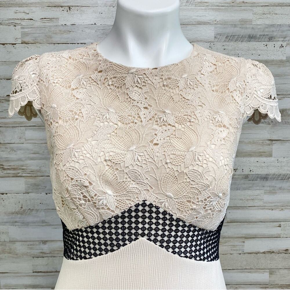 Club Monaco Zulandah Crochet Lace Dress Womens Size 4 Cream Black Textured - Picture 5 of 17